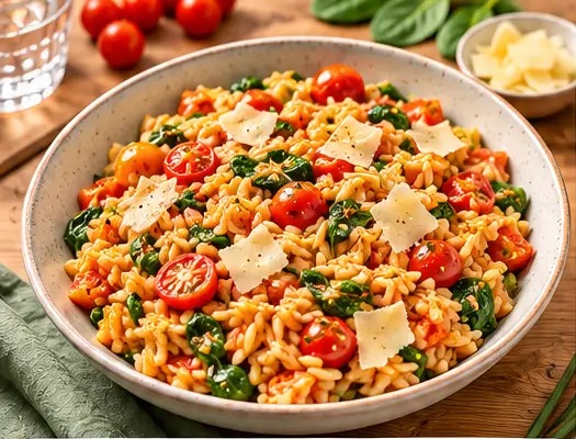 Orzo pilaf de tomates cerises & pesto rosso