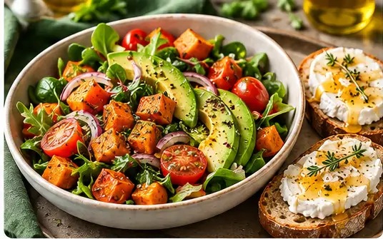 Avocado salad & tartines chèvre-miel