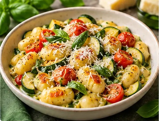 Gnocchi flash à la crème de basilic & pecorino