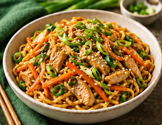 Nouilles sautées, dinde & cumin à la chinoise